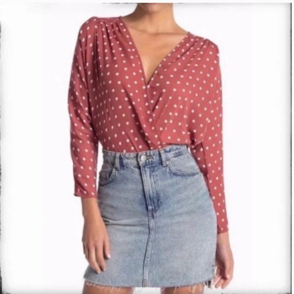 Astr Polka Dot Bodysuit in Rust and White